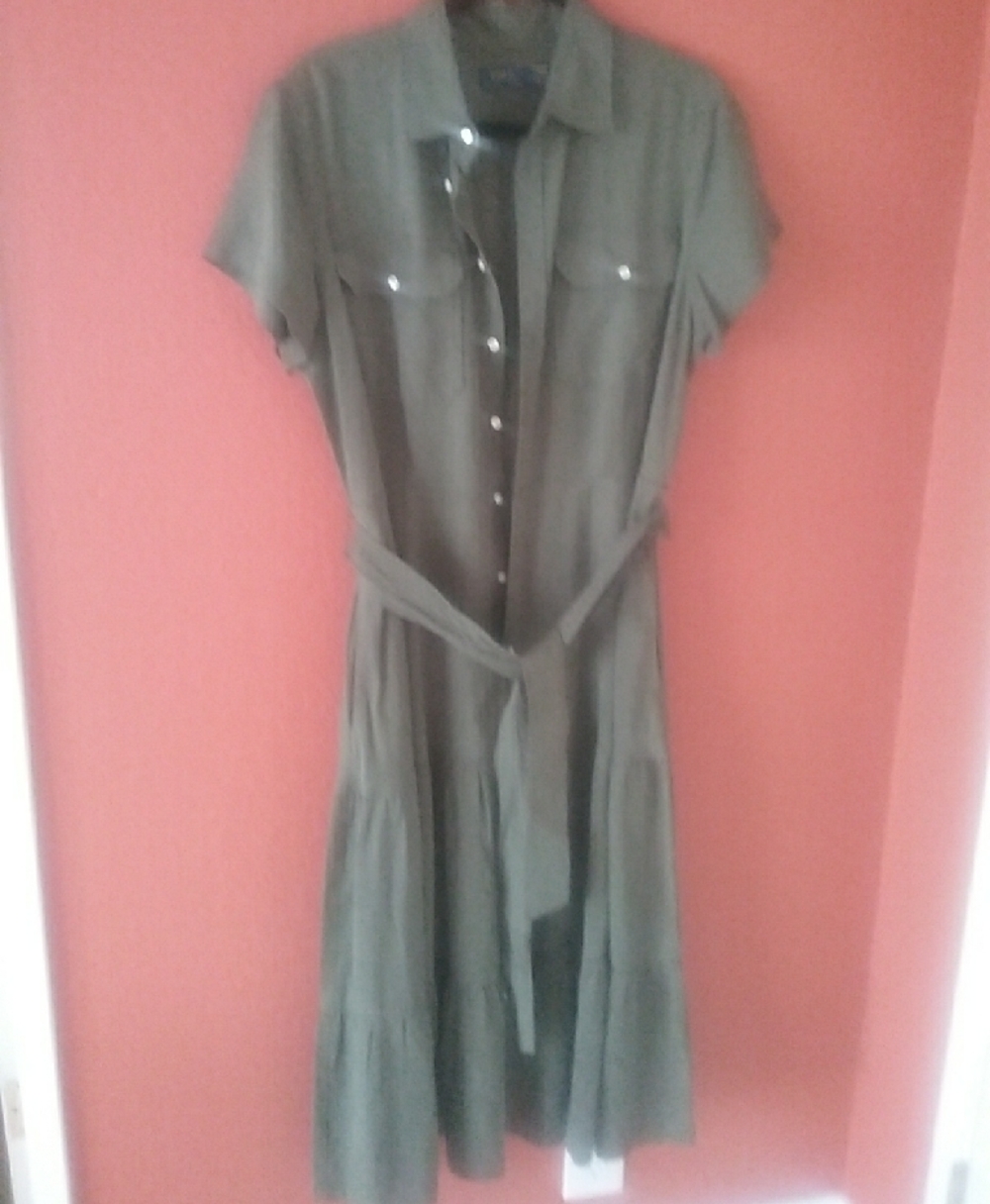 Polo by Ralph Lauren Olive Green Short-Sleeve Midi Shirt Dress